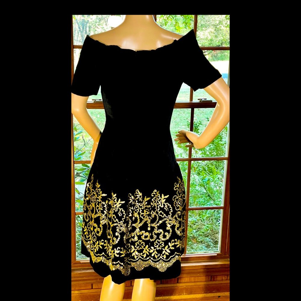 ⭐️HP(X2)⭐️VTG▪️SCOTT McCLINTOCK▪️Glitter Embellished Off-Shoulder Velvet Dress - Picture 2 of 10